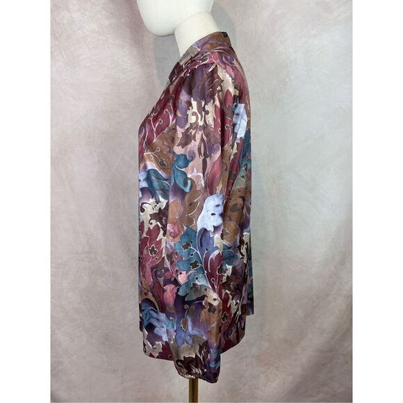 Vintage 90s Dark Tone Floral Blouse Top - Picture 5 of 5